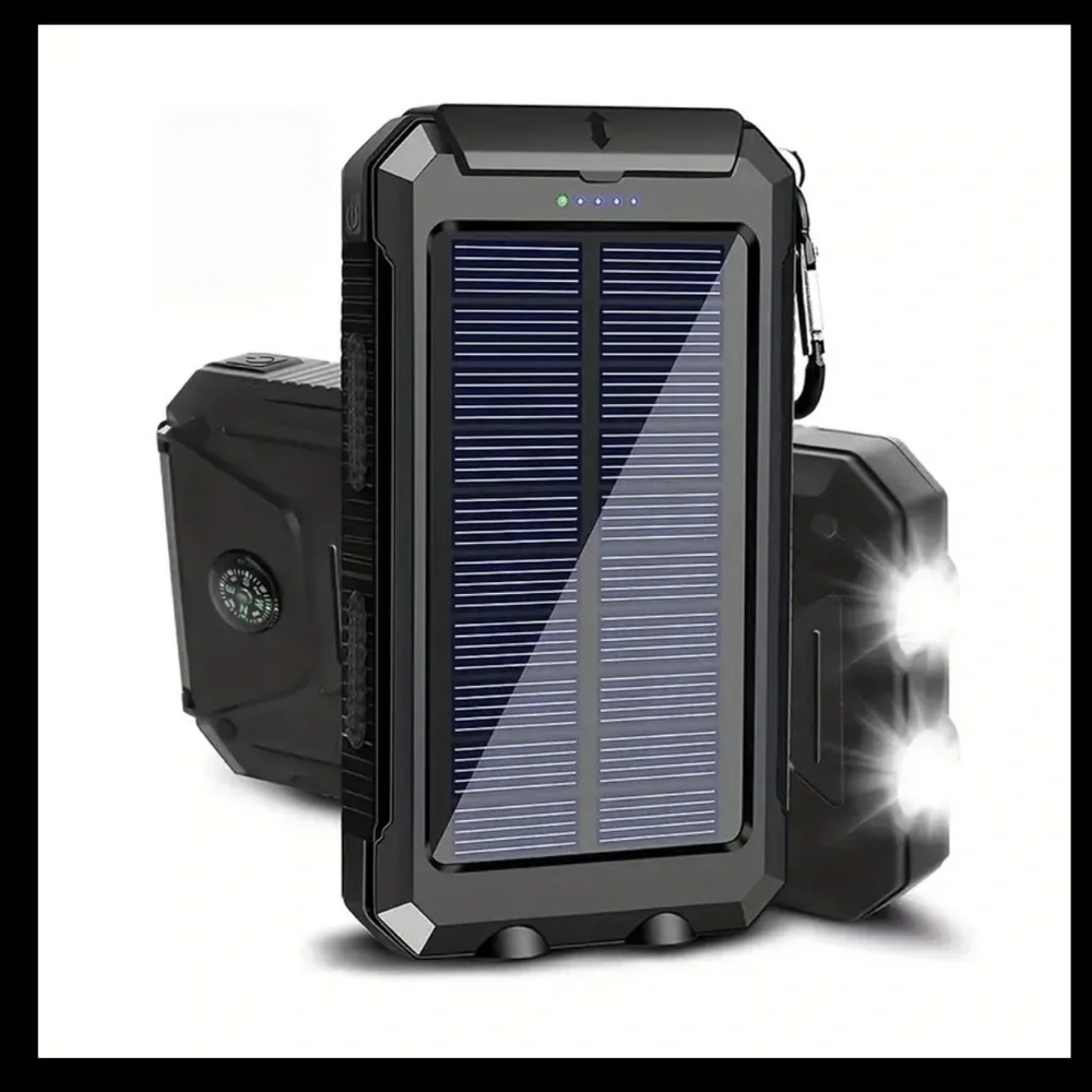 Solar Power Bank 32800 mAh with Flashlight, Dual USB, Waterproof – Black NWT